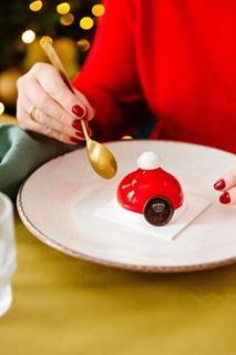 Kerstmuts ijstaartje 
vanille/frambozensorbet